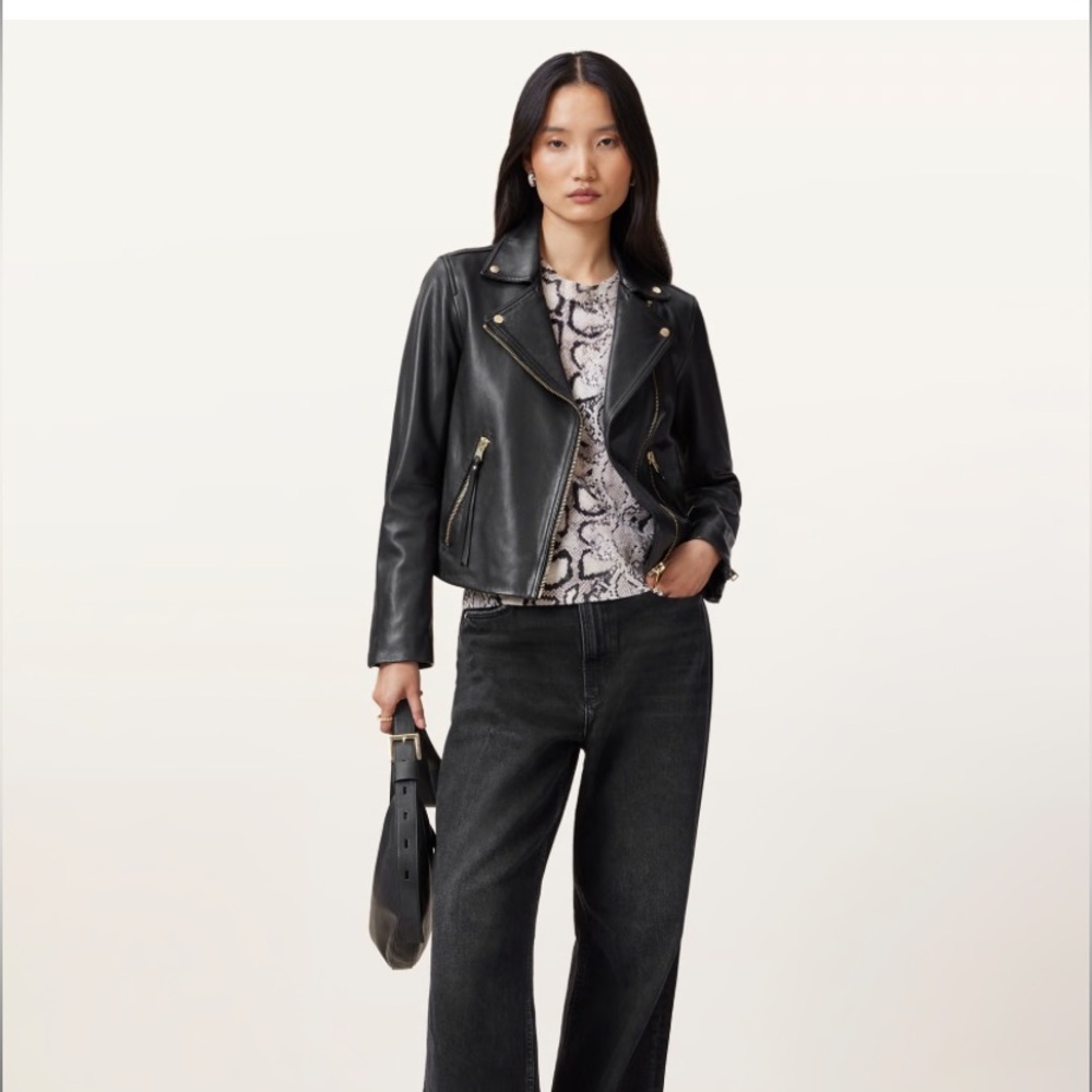 All Saints Dalby Leather Jacket with Gold